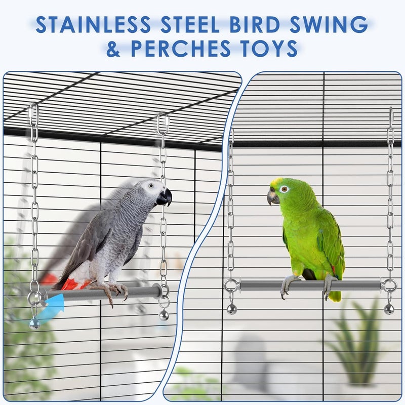 DBNESS Stainless Steel Large Bird Swing, Hanging Heavy Duty Parrot Swings Perches Stand Toys with Bell, Claw Grinding Birdcage Accessories for Macaw Afican Grey Amazon Cockatoo - Image 3